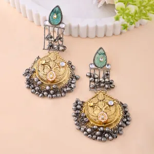 Antique Opulance Floral Statement Turquoise Chandbali Earrings