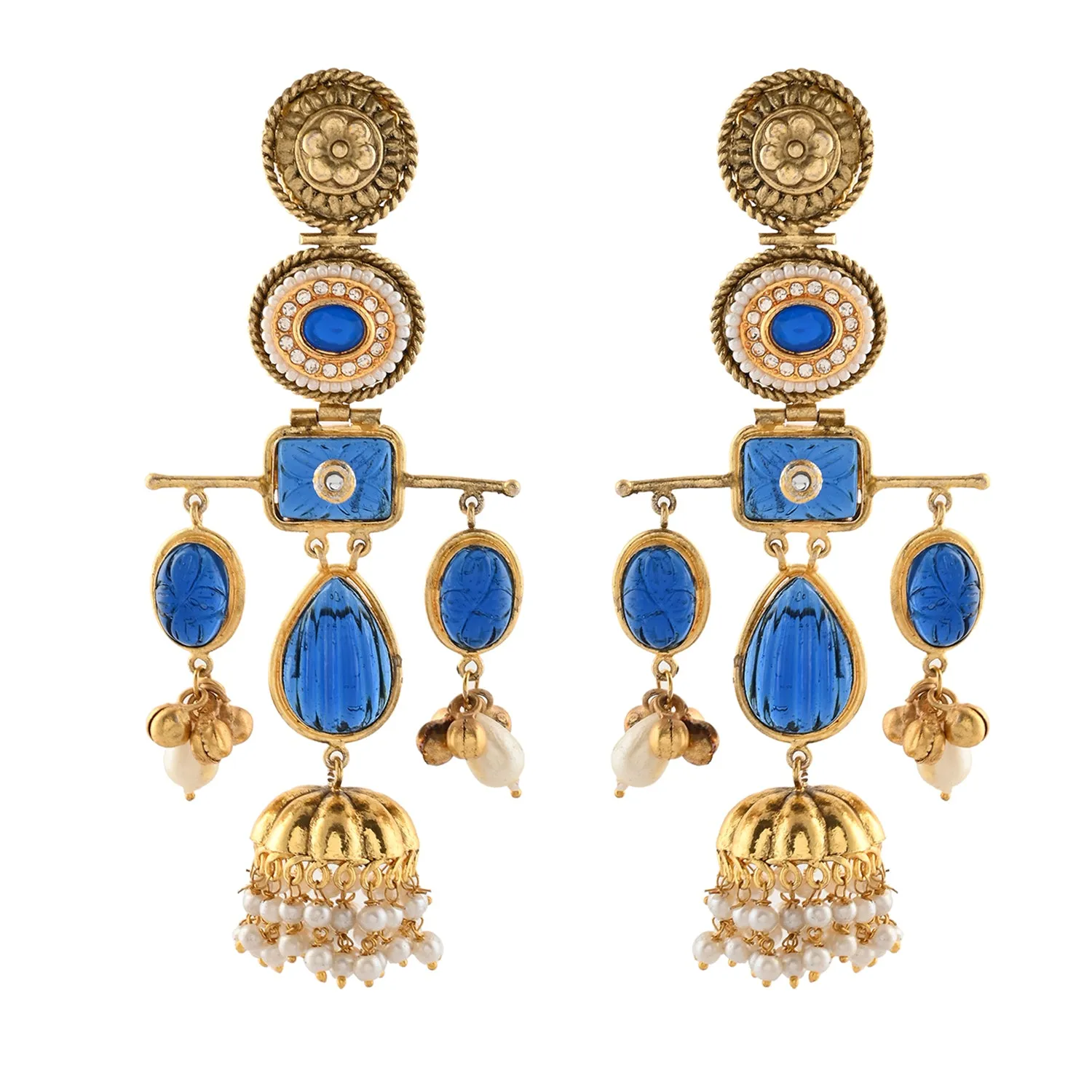 Antique Opulance Statement Blue Chandbali Earrings
