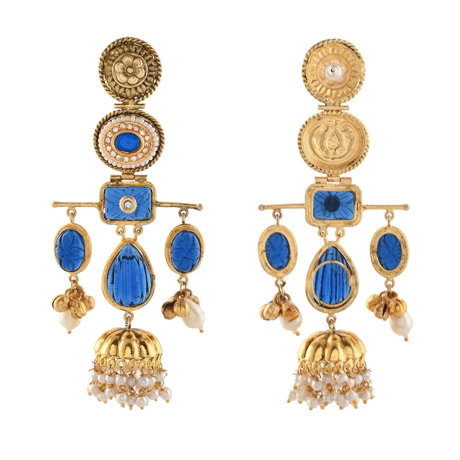 Antique Opulance Statement Blue Chandbali Earrings