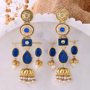 Antique Opulance Statement Blue Chandbali Earrings