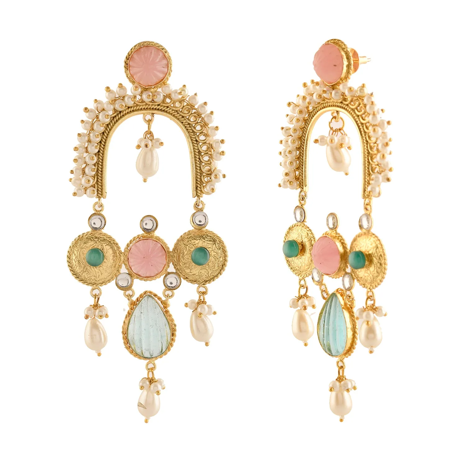 Antique Opulance Statement Pastel Pink Chandbali Earrings