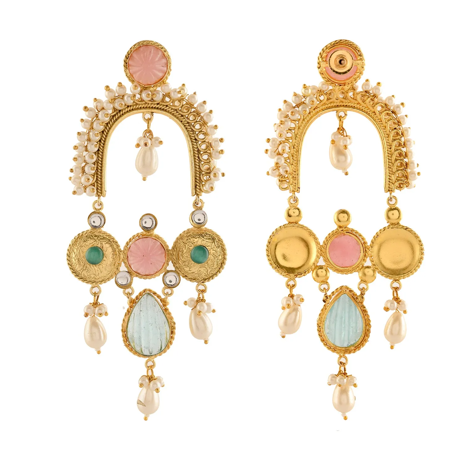 Antique Opulance Statement Pastel Pink Chandbali Earrings