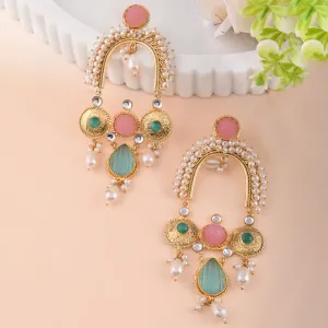 Antique Opulance Statement Pastel Pink Chandbali Earrings