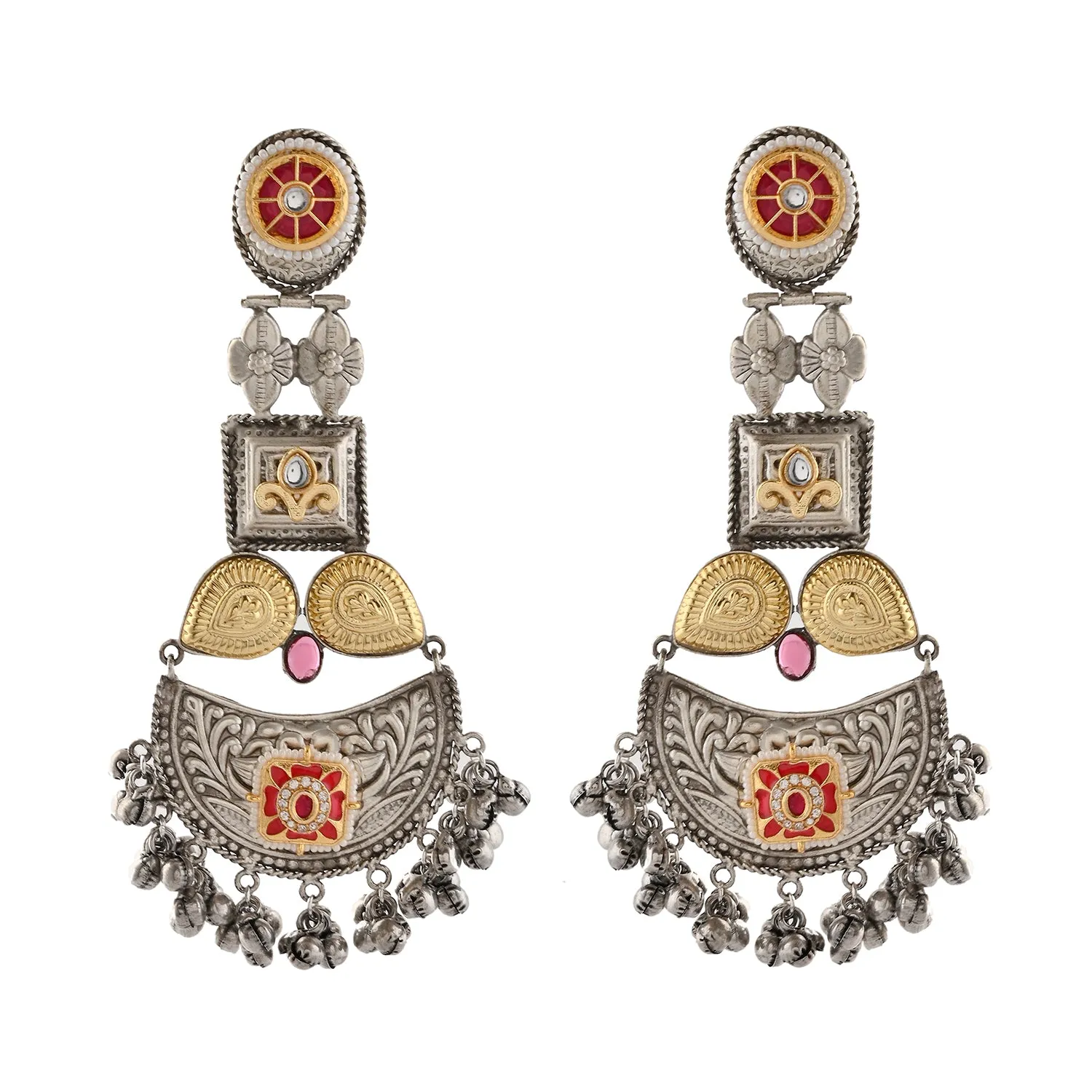 Antique Opulance Statement Red Chandbali Earrings