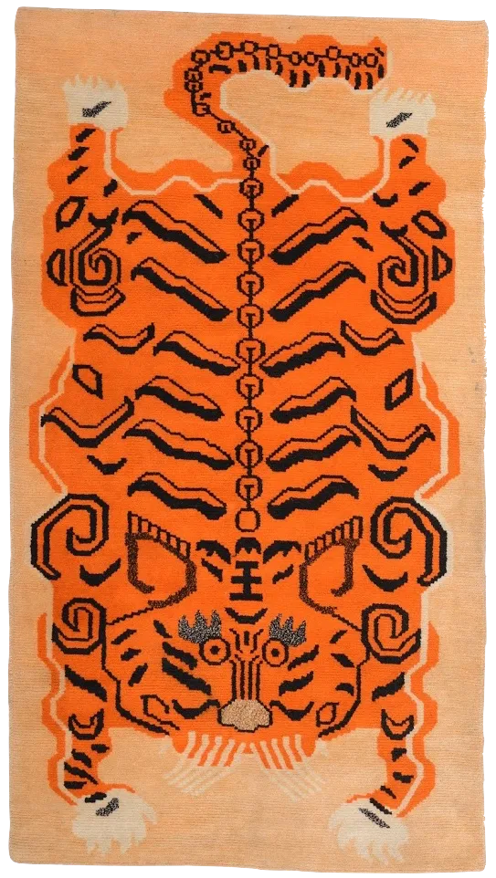 Antique Tibetan Tiger Khaden Rug