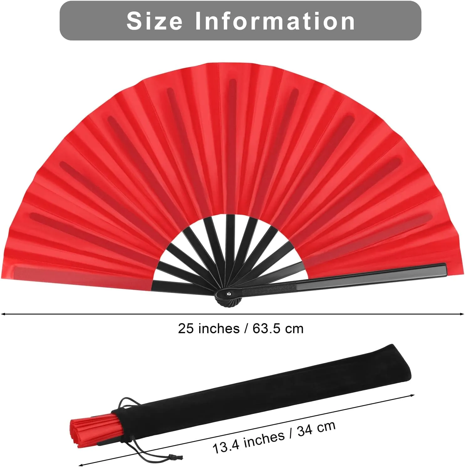 Aodaer 4 Pack Large Silk Folding Fans - Handheld Fans for Men and Women, Red