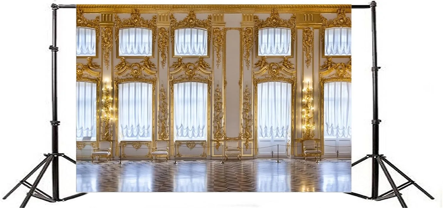 AOFOTO 10x7ft Luxurious Palace Backdrop for Photography Retro European Aristocratic Castle Noble Royal Interior Golden Hall Photography Background Girls Adult Travel Portrait Photo Booth Studio Props