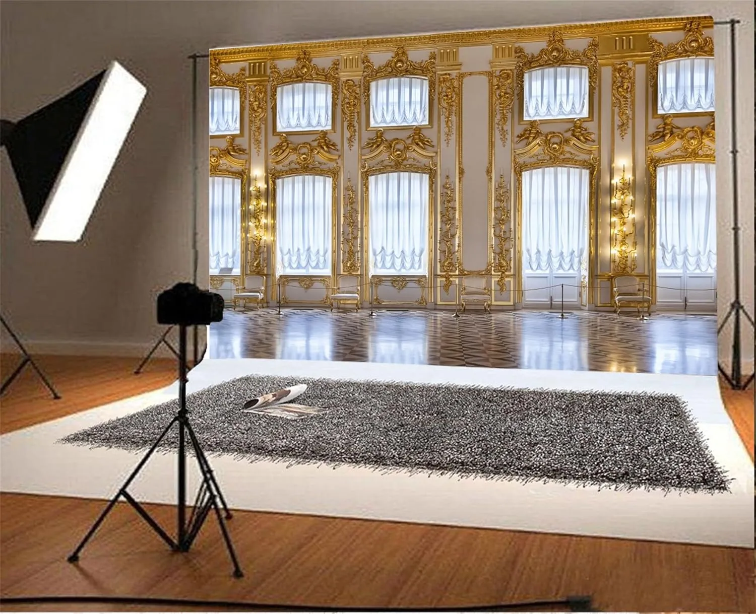 AOFOTO 10x7ft Luxurious Palace Backdrop for Photography Retro European Aristocratic Castle Noble Royal Interior Golden Hall Photography Background Girls Adult Travel Portrait Photo Booth Studio Props