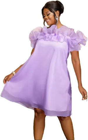 AOMEI Women Sweet Cold Shoulder Ruffle Loose Chiffon Babydoll Dress Spaghetti Strap Long Sleeve Flowy Mesh Short Dresses