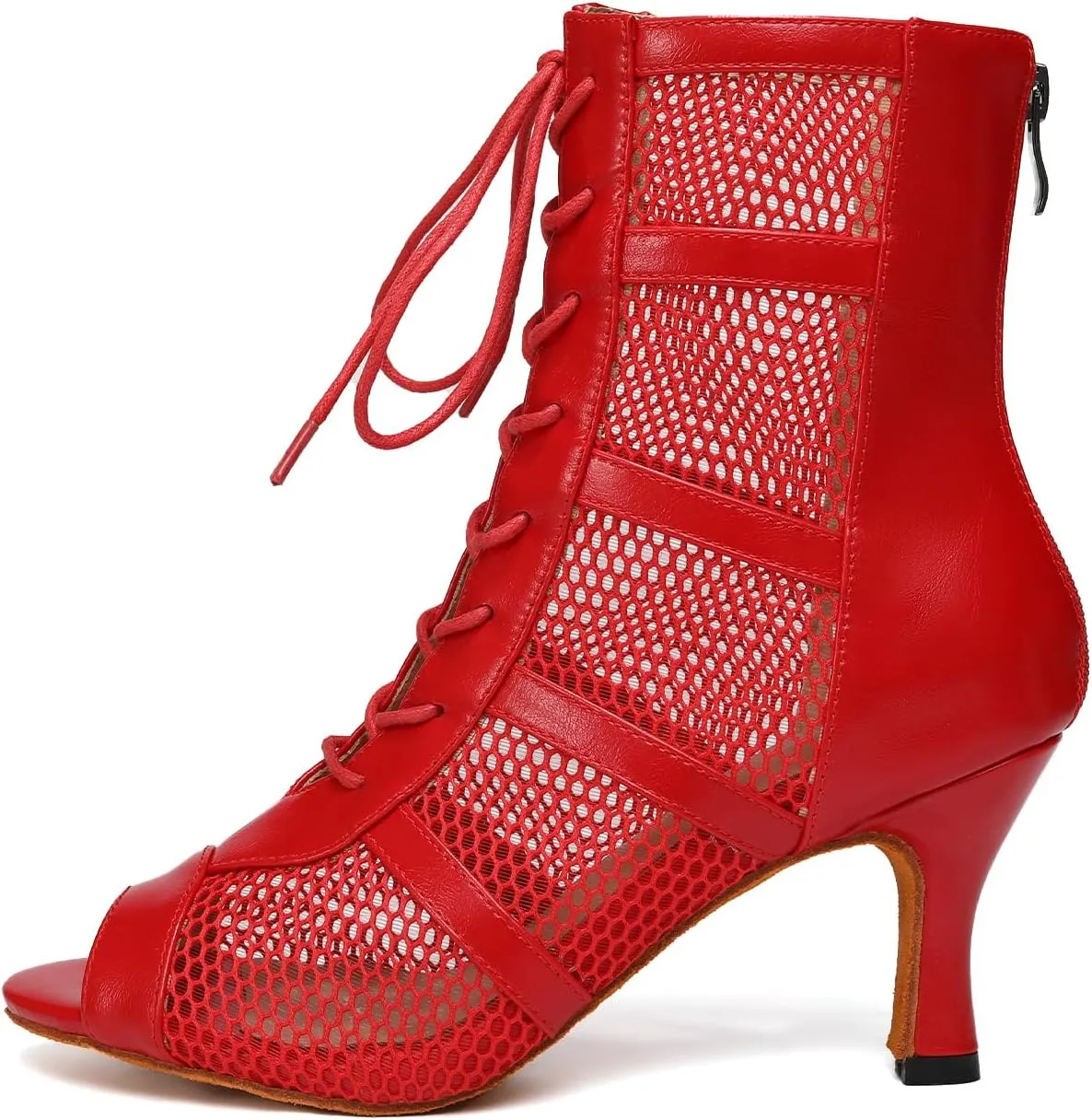 AOQUNFS Latin Salsa Dance Shoes Lace-up Open Toe Ballroom Dance Heel Boots Women