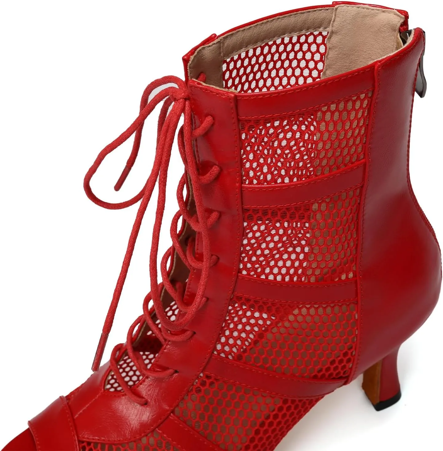 AOQUNFS Latin Salsa Dance Shoes Lace-up Open Toe Ballroom Dance Heel Boots Women