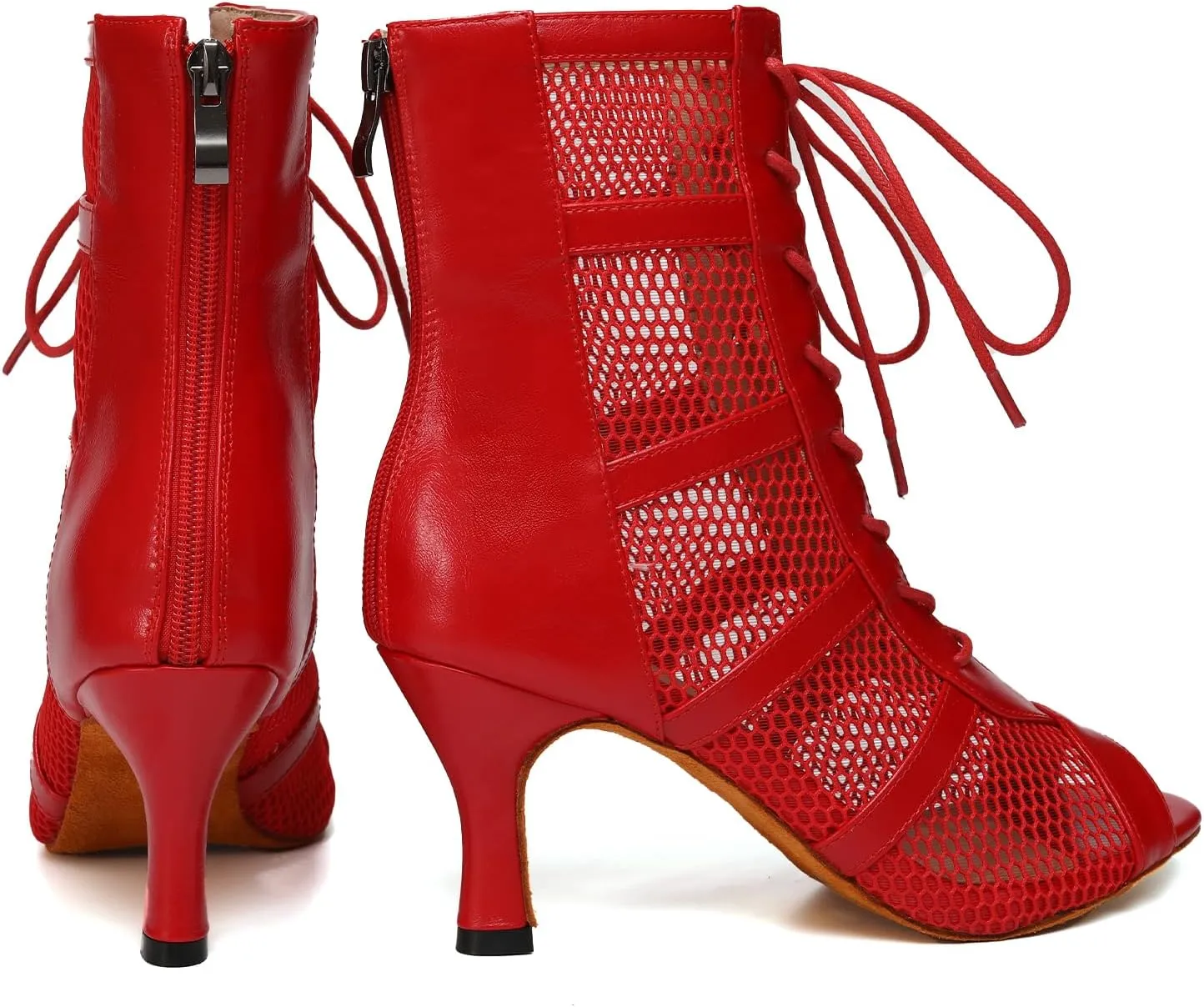 AOQUNFS Latin Salsa Dance Shoes Lace-up Open Toe Ballroom Dance Heel Boots Women