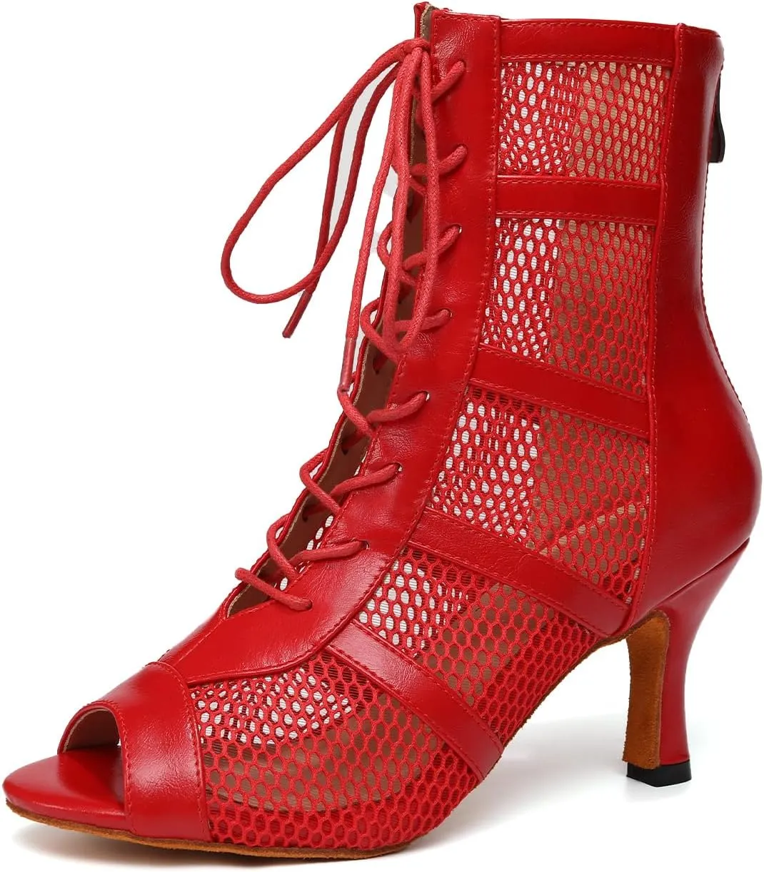 AOQUNFS Latin Salsa Dance Shoes Lace-up Open Toe Ballroom Dance Heel Boots Women