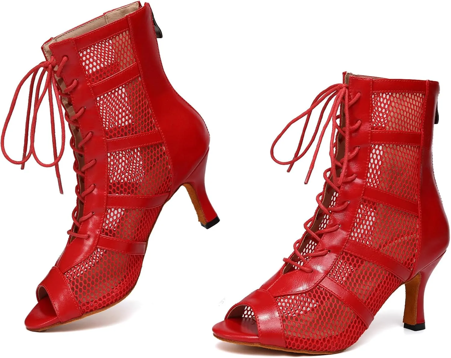 AOQUNFS Latin Salsa Dance Shoes Lace-up Open Toe Ballroom Dance Heel Boots Women