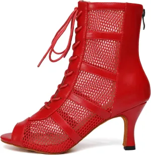 AOQUNFS Latin Salsa Dance Shoes Lace-up Open Toe Ballroom Dance Heel Boots Women