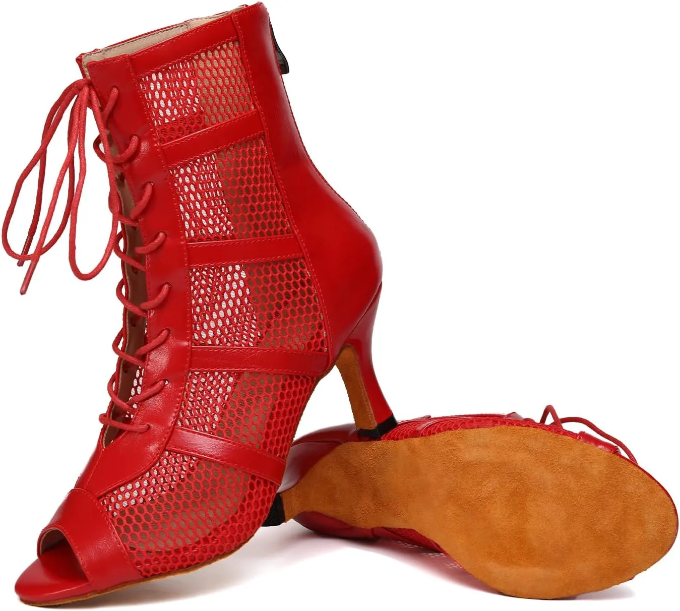 AOQUNFS Latin Salsa Dance Shoes Lace-up Open Toe Ballroom Dance Heel Boots Women