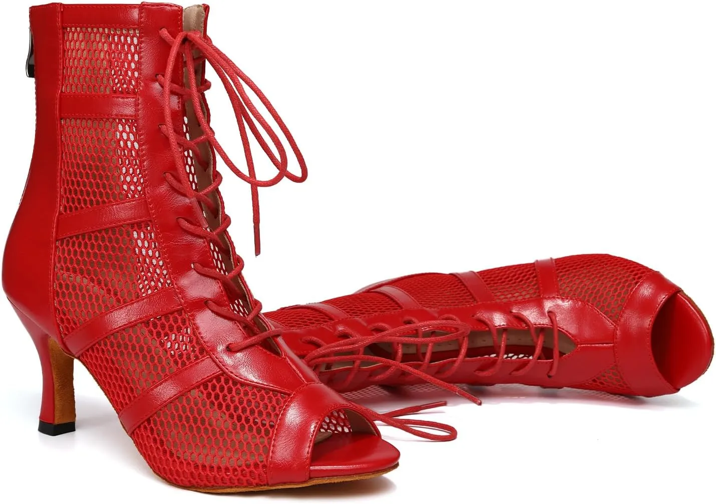 AOQUNFS Latin Salsa Dance Shoes Lace-up Open Toe Ballroom Dance Heel Boots Women