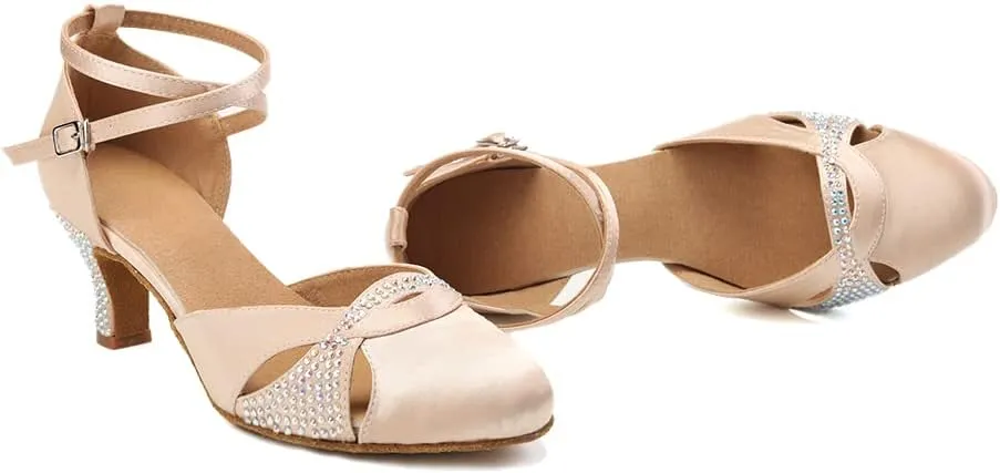 AOQUNFS Women Ballroom Latin Dance Shoes Salsa Closed Toe 1920s Party Dance Performance Shoes,Model L157
