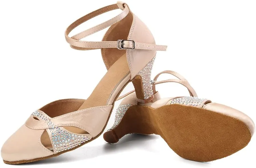 AOQUNFS Women Ballroom Latin Dance Shoes Salsa Closed Toe 1920s Party Dance Performance Shoes,Model L157