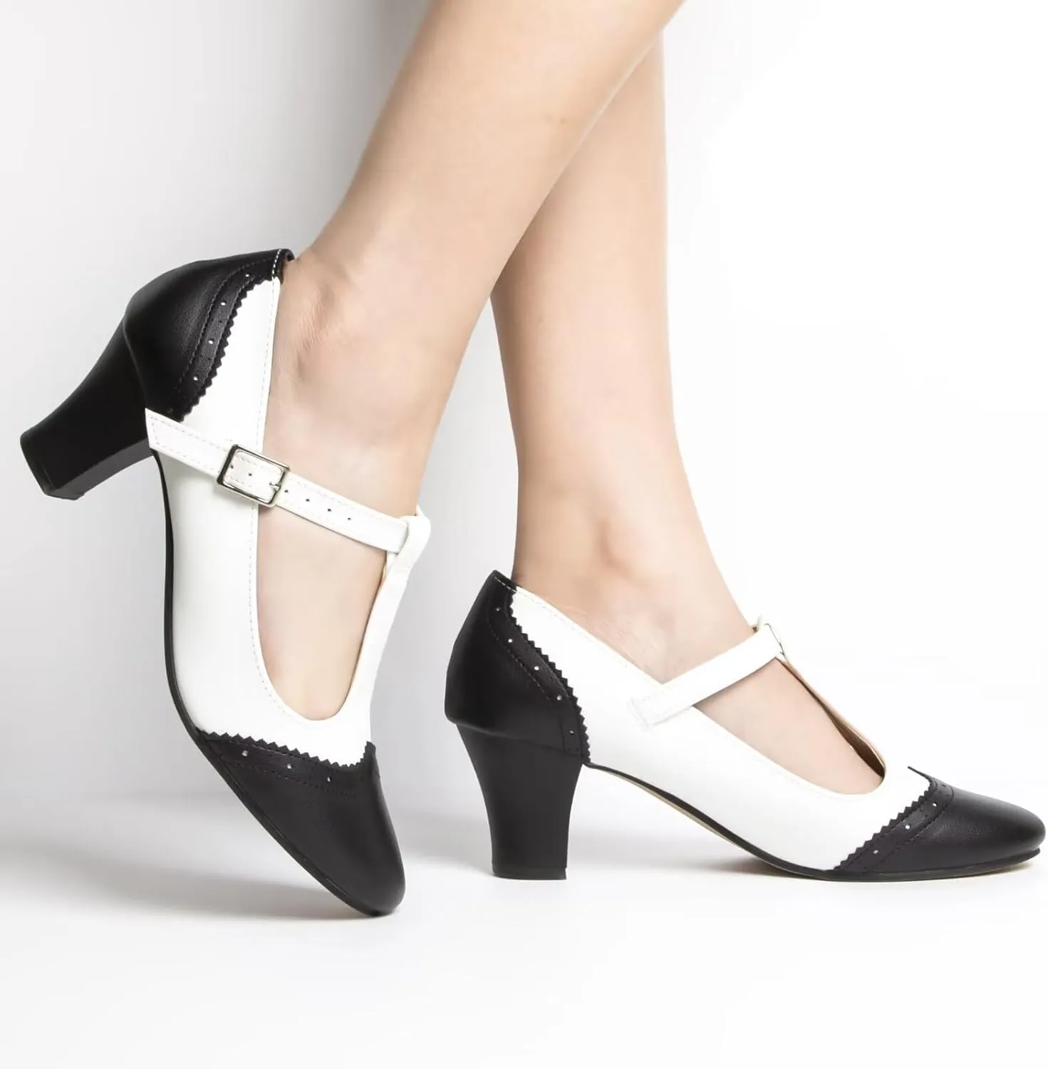ARCLIBER Character Shoes for Women PU Leather T Strap 2.3" Dance Heels for Ballroom Salsa Tango
