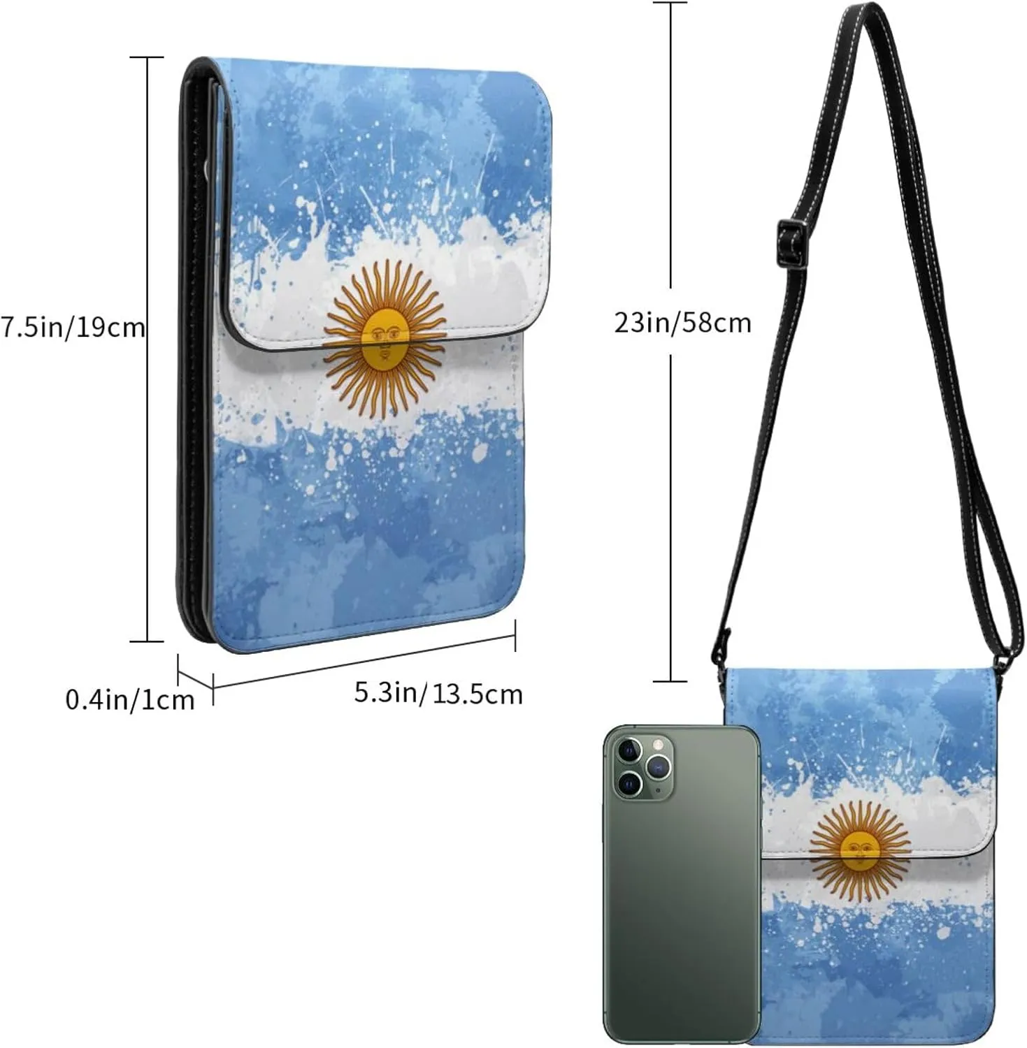 Argentina Argentinian Flag Woman Crossbody Bags Leather Cell Phone Purse Adjustable Shoulder Bags
