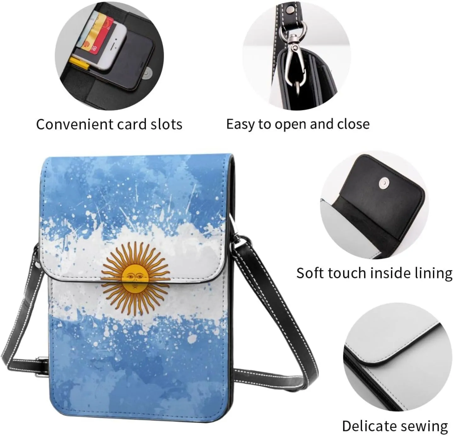 Argentina Argentinian Flag Woman Crossbody Bags Leather Cell Phone Purse Adjustable Shoulder Bags