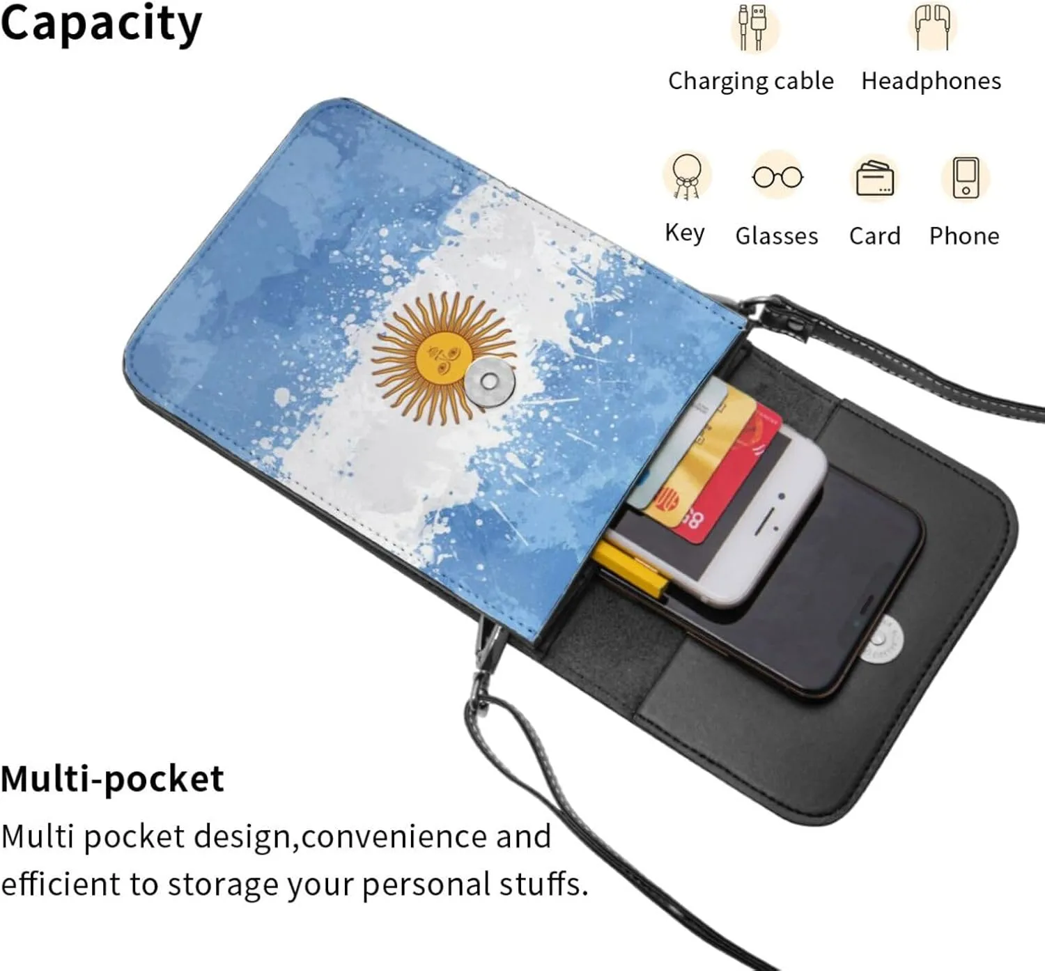 Argentina Argentinian Flag Woman Crossbody Bags Leather Cell Phone Purse Adjustable Shoulder Bags