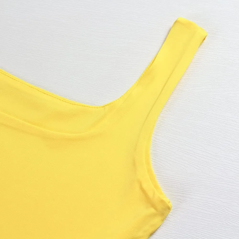 Artfish Women's Sleeveless Strappy Tank Square Neck Double Layer Workout Fitness Casual Basic Crop Tops