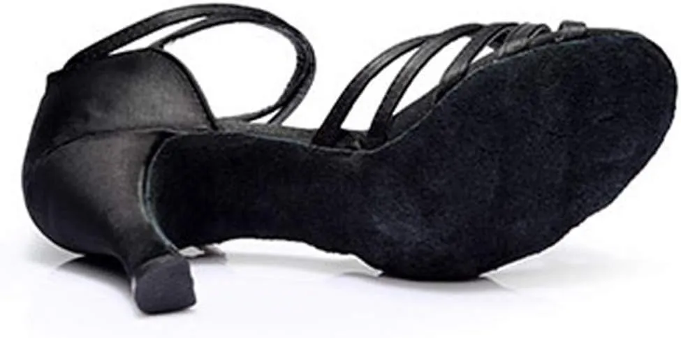 ARTIBETTER Black Satin High Heels Dance Shoes for Women Latin Dance Heels Knotted Straps Size 36