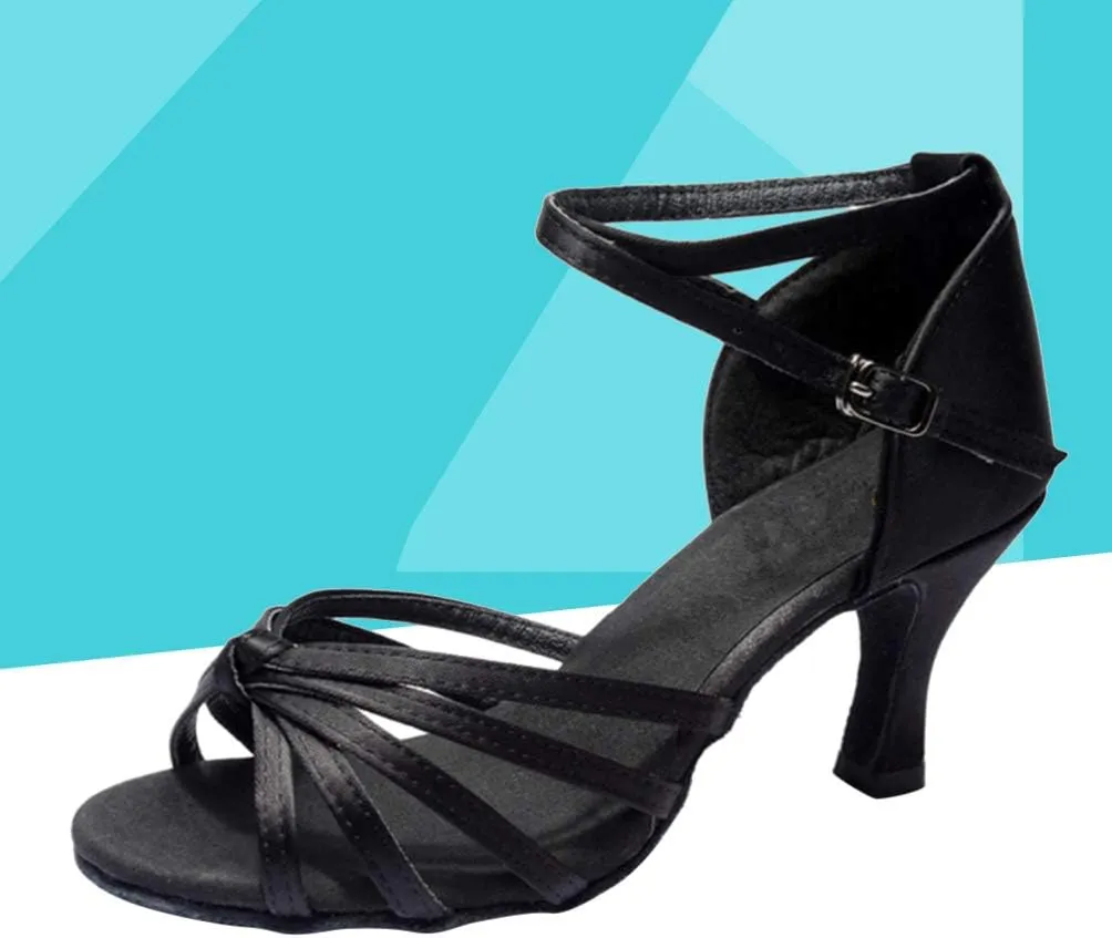 ARTIBETTER Black Satin High Heels Dance Shoes for Women Latin Dance Heels Knotted Straps Size 36
