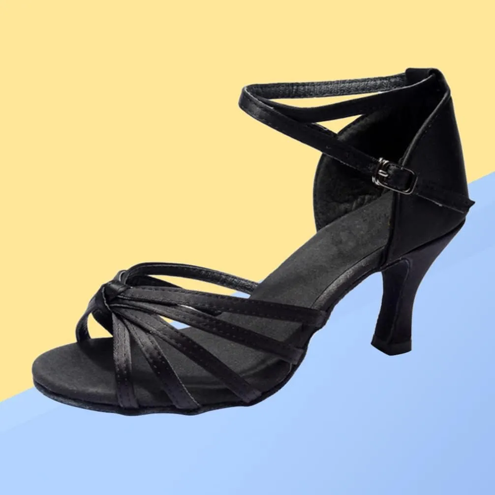 ARTIBETTER Black Satin High Heels Dance Shoes for Women Latin Dance Heels Knotted Straps Size 36