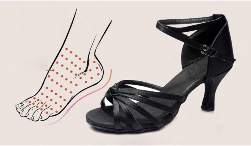 ARTIBETTER Black Satin High Heels Dance Shoes for Women Latin Dance Heels Knotted Straps Size 36