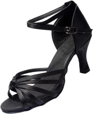 ARTIBETTER Black Satin High Heels Dance Shoes for Women Latin Dance Heels Knotted Straps Size 36