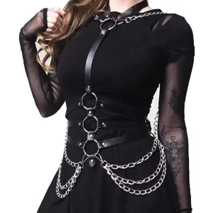 Asooll Punk Leather Body Chains Tassel Black Waist Belt Chain Beach Body Chain Bra Fashion Harness Charm Body Accessories Jewelry for Women and Girls