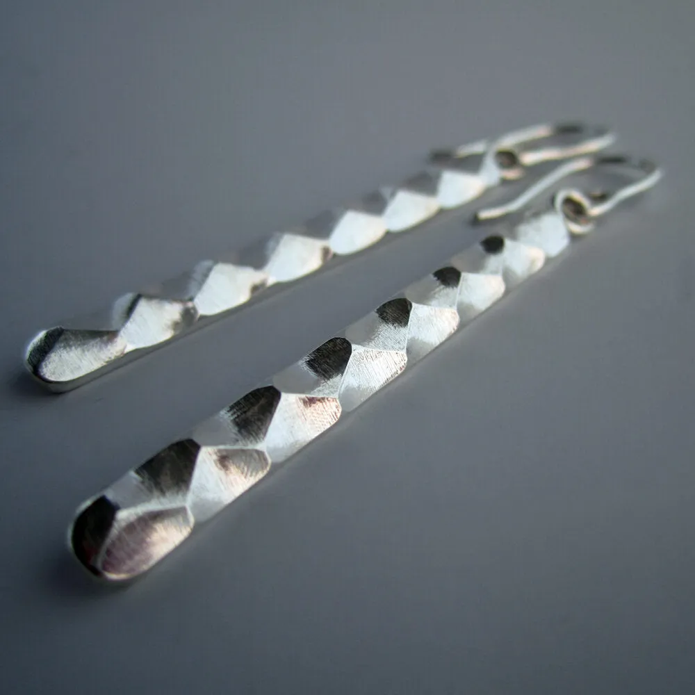 Astro Sterling Silver Faceted Long Bar Earrings