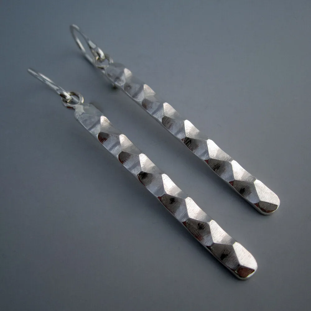 Astro Sterling Silver Faceted Long Bar Earrings