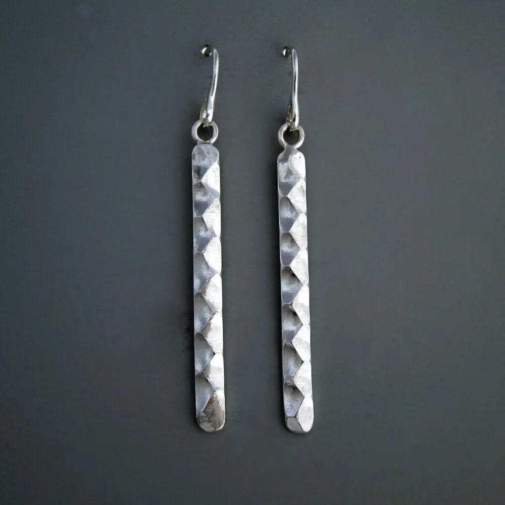 Astro Sterling Silver Faceted Long Bar Earrings