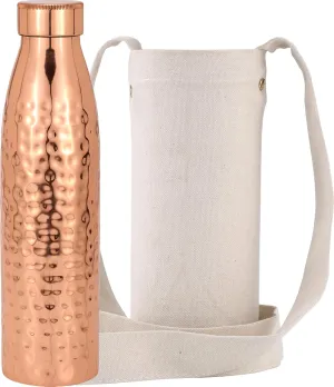 Authentic Ayurvedic Copper Water Bottle (34oz/1000ml) w/a Carring Canvas Bag| Pure Copper Bottle for Drinking Water