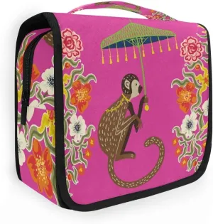 AUUXVA Travel Toiletry Bag Retro Chinoiserie Monkey Flower Cosmetic Organizer Bag Hanging Makeup Bag with Zipper Pocket and Handle, Portable Wash Bag for Women Men Girls