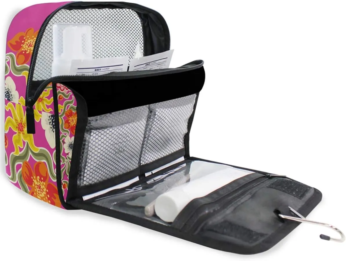 AUUXVA Travel Toiletry Bag Retro Chinoiserie Monkey Flower Cosmetic Organizer Bag Hanging Makeup Bag with Zipper Pocket and Handle, Portable Wash Bag for Women Men Girls