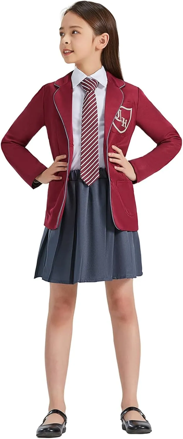 AwwwCos Matilda the Musical Cosplay Gray Costume School Girl Dress Uniform Suit Skirt Tie Halloween Party Outfit