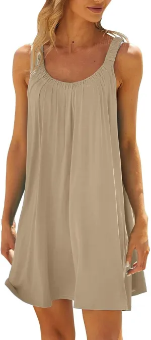 Backless Camisole Mini Dress: Ideal for Transitioning from Beach to Boardwalk, A Solid Color Stretchy Swim Cover Up