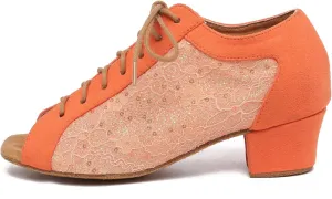 Ballroom Latin Dance Shoes for Women Practice Dance Shoes Lace-up Low Heel Salsa Swing Shoes