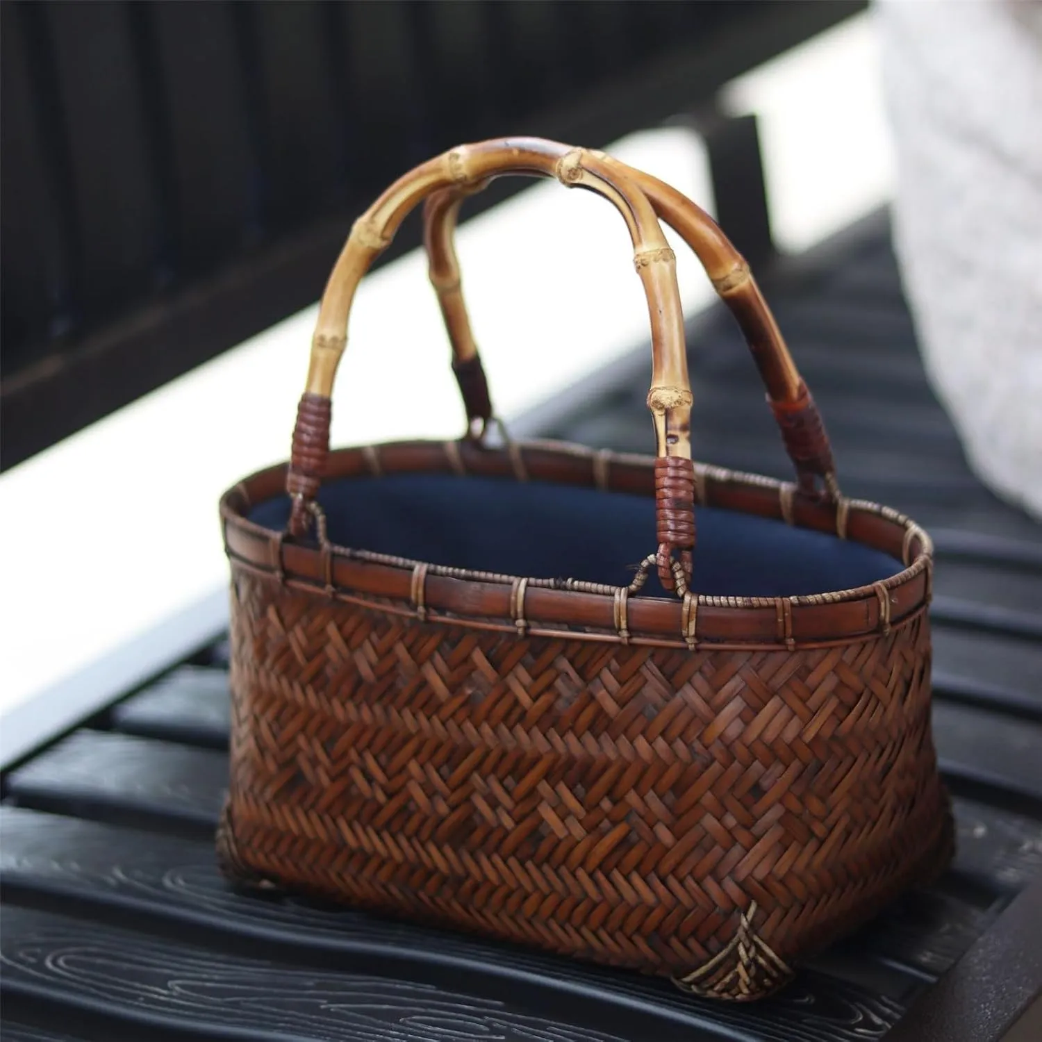Bamboo Woven Bag Handmade Basket Women's Tote Woven Bag Antique Beach Bag Beach Vacation Bag