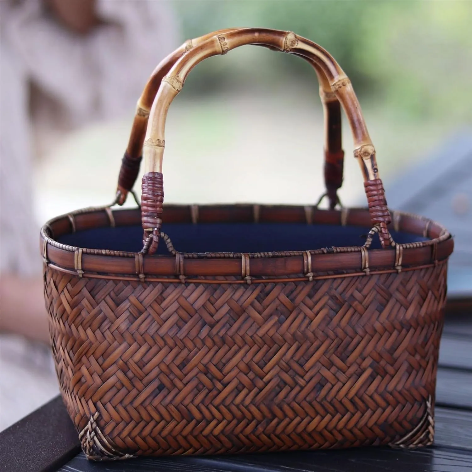 Bamboo Woven Bag Handmade Basket Women's Tote Woven Bag Antique Beach Bag Beach Vacation Bag