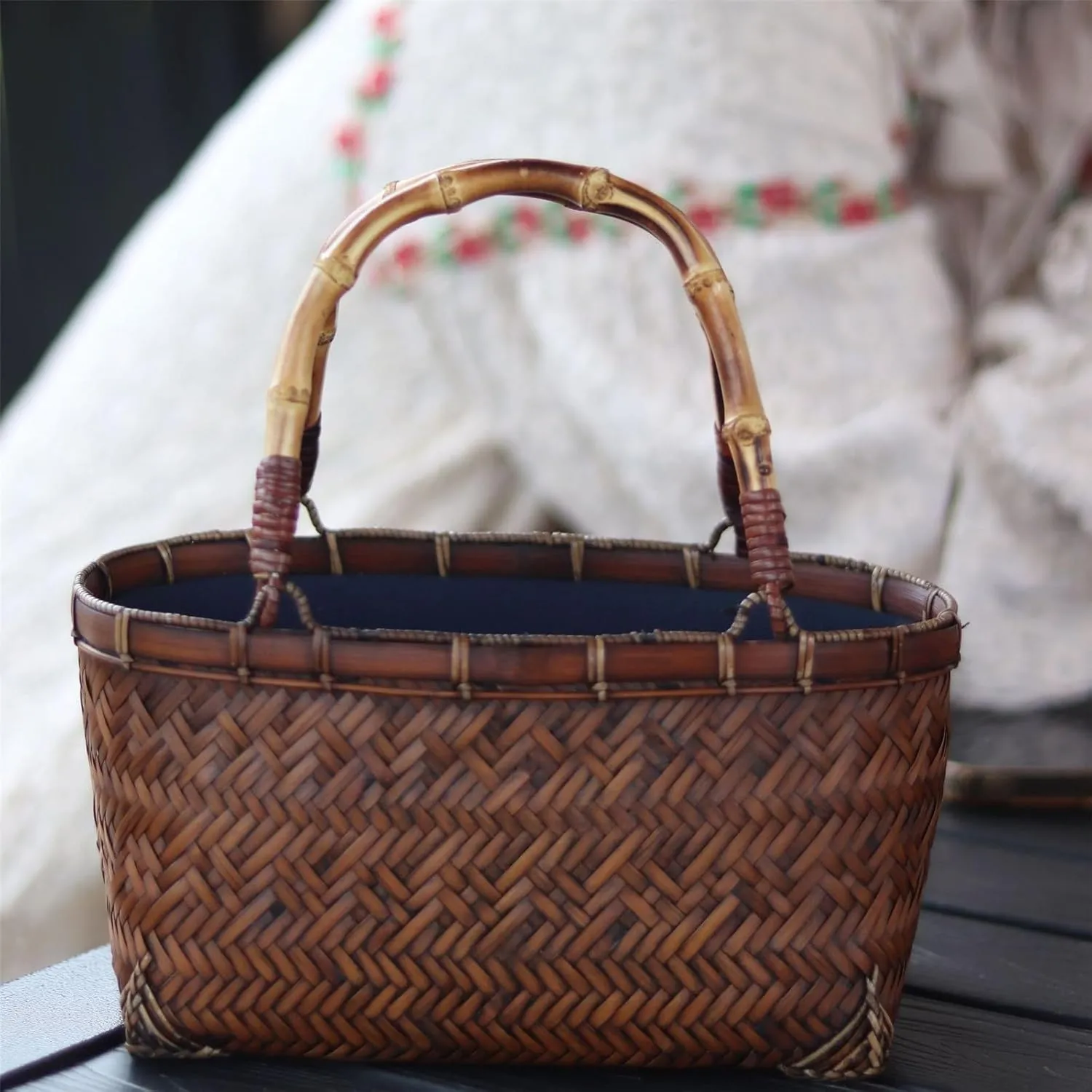 Bamboo Woven Bag Handmade Basket Women's Tote Woven Bag Antique Beach Bag Beach Vacation Bag