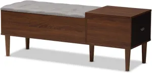 Baxton Studio Merrick Bench Shoe Rack Cabinet Brown//Medium Wood/Mid-Century/Fabric Polyester 100%"/Engineered Wood/Faux Wood Veneer/Powder Coated Vinyl (Legs)/Foam