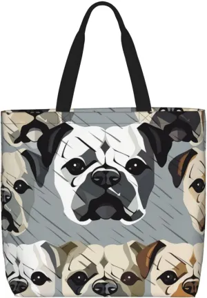 Beach Tote Bag for Women Grocery Bag Reusable Aesthetic Shopping Bags American Bulldog Head Handbag
