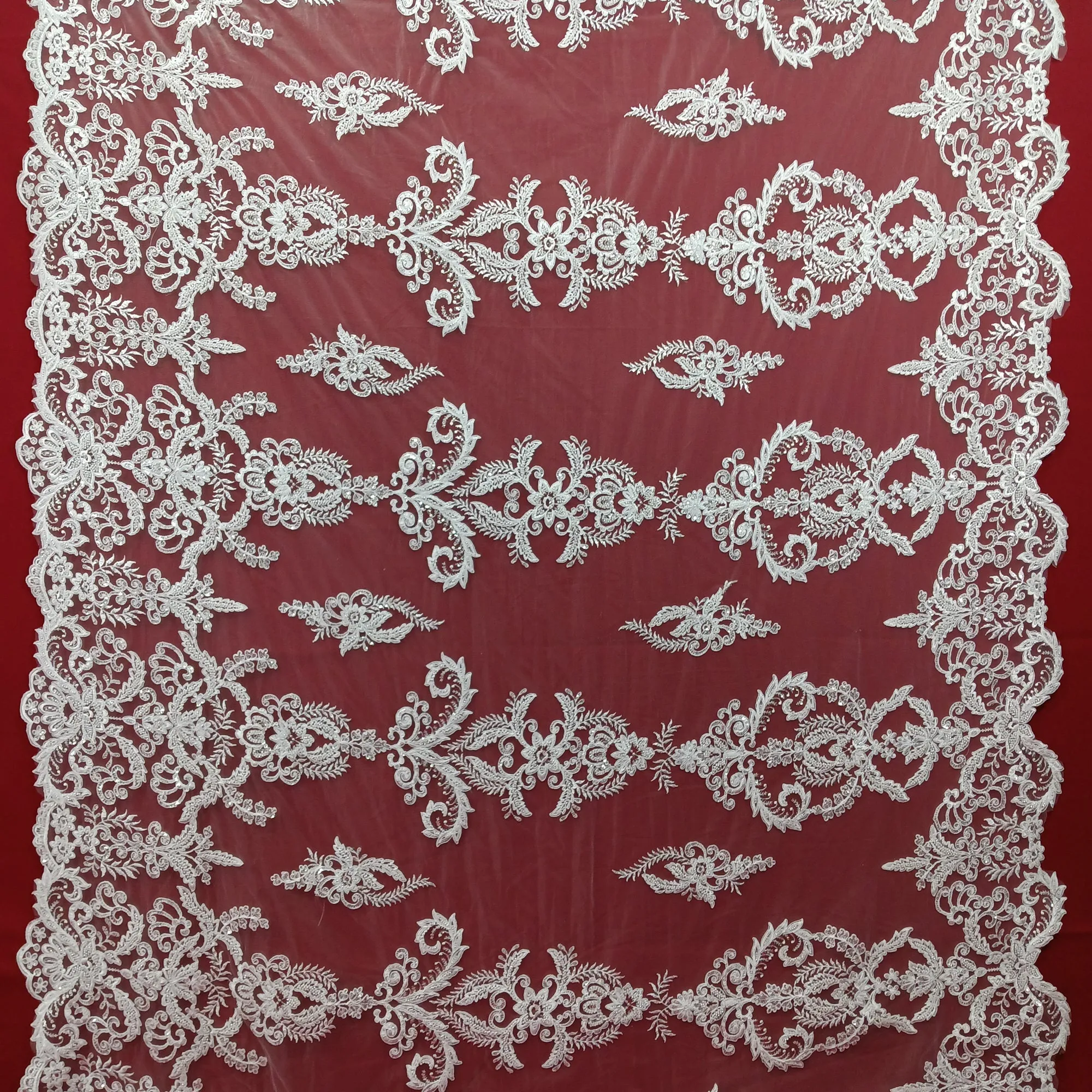 Beaded & Corded Bridal Lace Fabric Embroidered on 100% Polyester Net Mesh | Lace USA - GD-55518