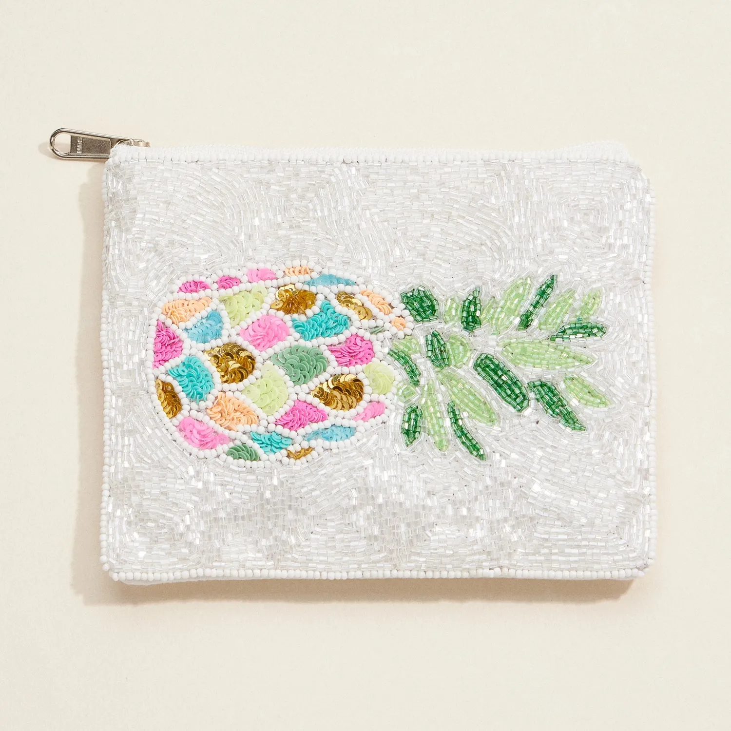 Beaded Pineapple Coin Purse – Tropical Sequin Embellished Zip Pouch